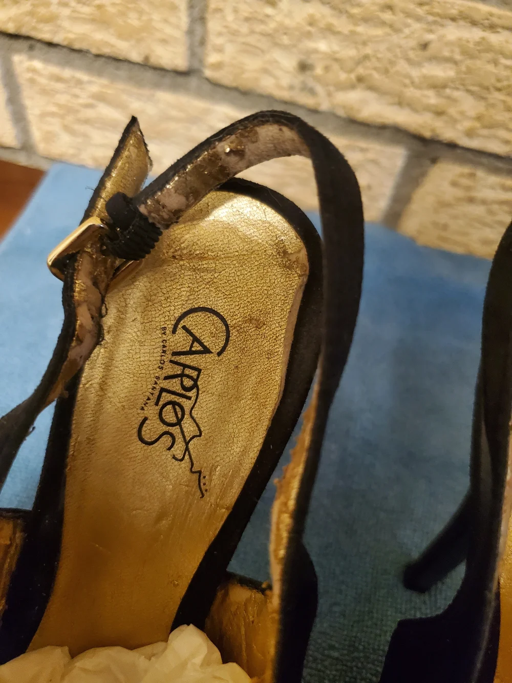 Carlos by Carlos Santana Black Suede Slingback Heels with Amber and Black Jewels